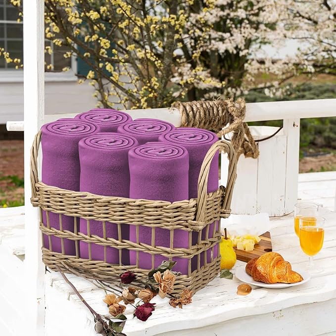 12PCS Fleece Throw Blankets Bulk 60 x 50 in Soft Blankets Fabric Warm Lightweight Wool Blanket Cozy Coverlet for Beds Sofas Home for All Seasons (12, Purple, 50"x60")