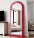 Full Length Mirror, Floor Mirror with Stand, 63"x24" Freestanding Arched Mirror Full Length Hanging or Leaning, Wall Mounted Mirrors with Flannel Frame, Large Mirrors for Bedroom (Rose Red)
