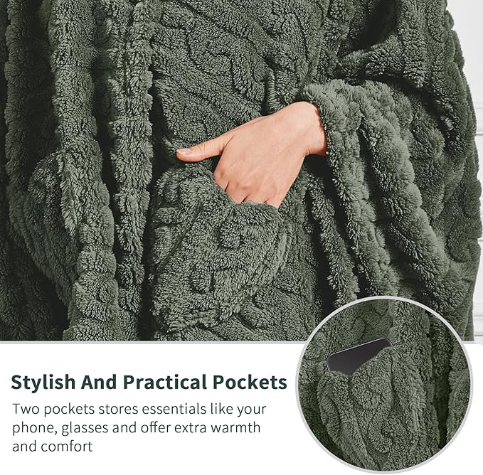 Wearable Blanket Sherpa Fleece Shawl Blanket with Pockets Blanket Poncho Cape for Adults, Cozy Shawl TV Throw Blankets
