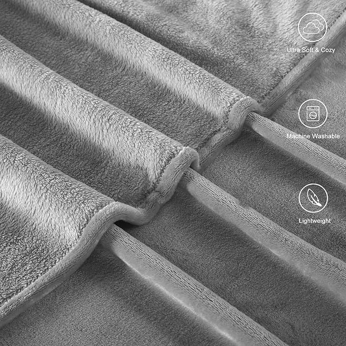 TASTHROW Lightgrey Throw Blanket 60x80 Inches, Soft Plush Cozy Fleece Flannel Throw Blanket, Lightweight Warm Throws for Bed, Couch, Bedroom and Living Room, All Seasons