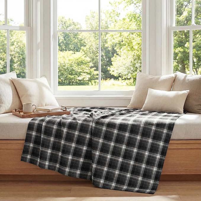 Horaldaily Black Grey Farmhouse Plaid Decorative Blanket Throw, Halloween Rustic Soft Lightweight Blanket for Couch Sofa Bed Lounging Decoration, Ideal Gifts for Kids Adults Self, 60x80