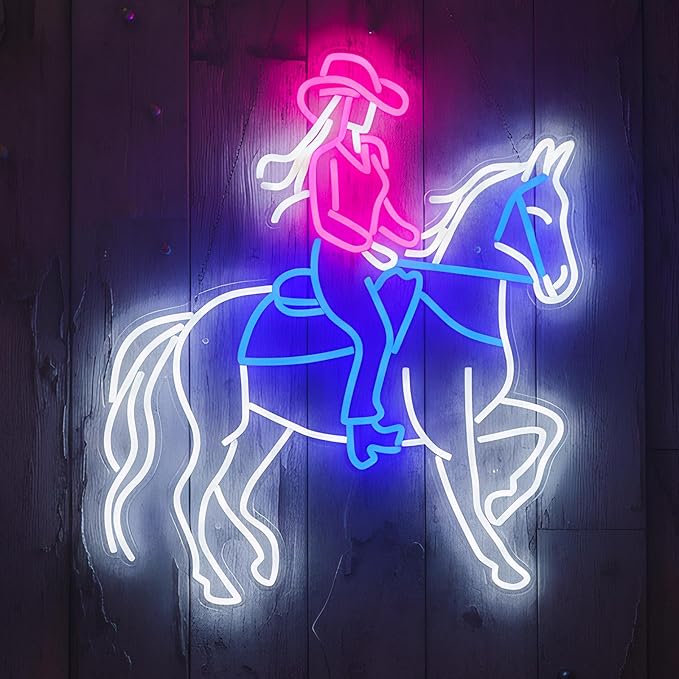 Large 24.5"x20" Cowgirl Neon Sign for Wall Decor, Dimmable LED Light with Adapter, Perfect for Bar, Bedroom, Game Room, Party, or Teen Room Decor