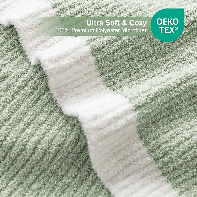 MH MYLUNE HOME Ultra Soft Ribbed Throw Blanket for Couch 50x60 Inches Luxurious Super Cozy Fluffy Microfiber Blanket Plush Warm Reversible Throw Blankets for Sofa Bed - Sage Green 50 x 60 Inches