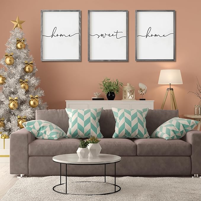 Set of 3 Framed Farmhouse Home Sweet Home Sign Above Bed Wall Decor for Bedroom Decor Wall Art Wood Signs