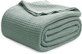 Bedsure Gentlesoft 100% Cotton Blanket King Size for Bed - Cooling Breathable and Soft for Spring Summer, Thick Cozy Waffle Weave Blanket Gifts for Women, Sage Green, 104x90 inches