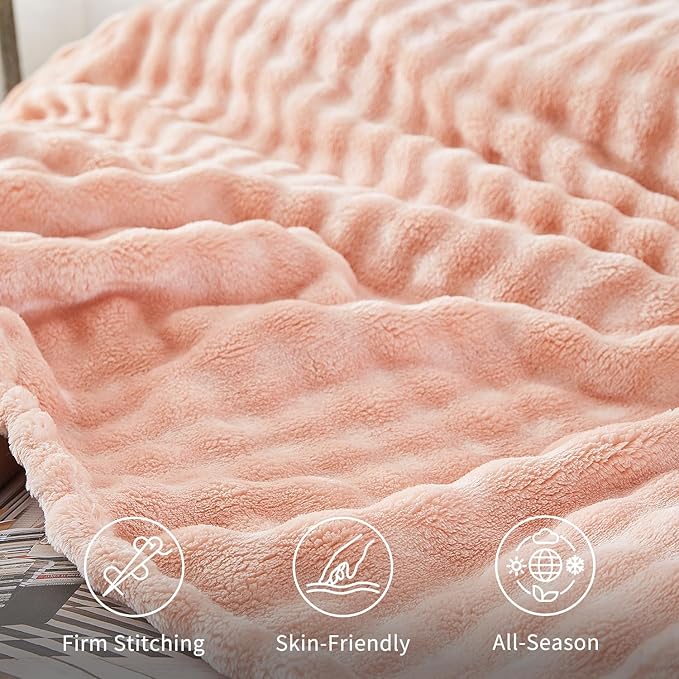 Fluffy 3D Bubble Throw Blanket for Couch & Bed – Cozy Soft Fleece Blankets for Women & Girls – Warm Lightweight Fuzzy Throw XL (50x70) – Machine Washable Gifts