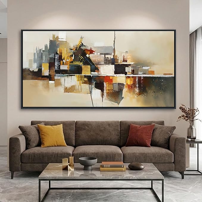 Yellow Abstract Wall Art for Living Room - Modern Wall Art - Framed Large Wall Decor - Canvas Pictures for Bedroom, Office, Above Bed - Contemporary Artwork for Home Decor 29×58IN
