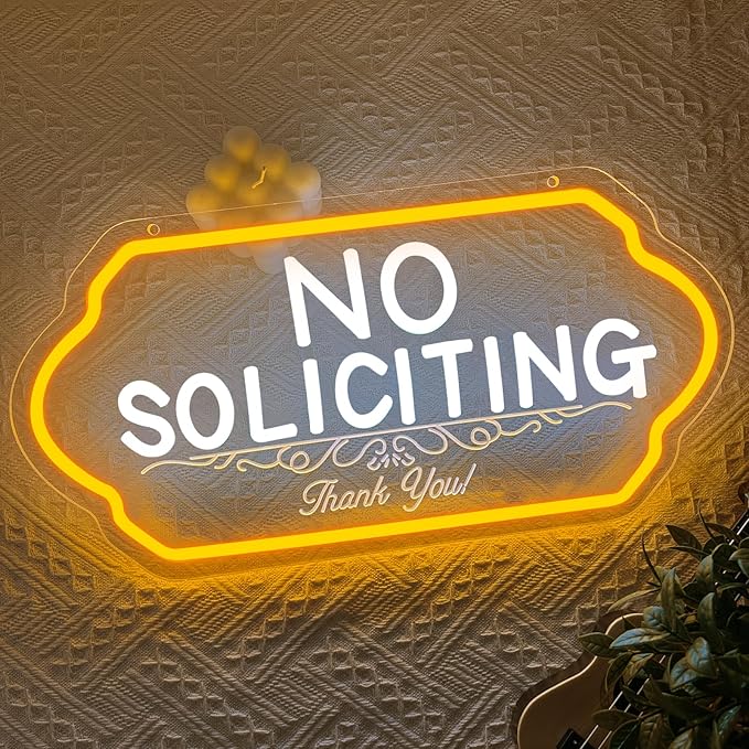 No Soliciting Neon Signs,No Soliciting Sign for House,Adjustable Brightness No Trespassing Led Sign for Outdoor Yard Sign for Home and Front Doors,Walls, Windows