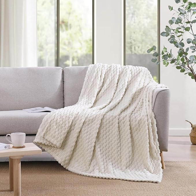 Monbix Ivory Fleece Throw Blanket for Couch- Room Decor Soft Cozy Blankets for Women, Lightweight Fuzzy Fleece Flannel Bed Blanket Suitable for All Seasons(60"×80",Ivory)