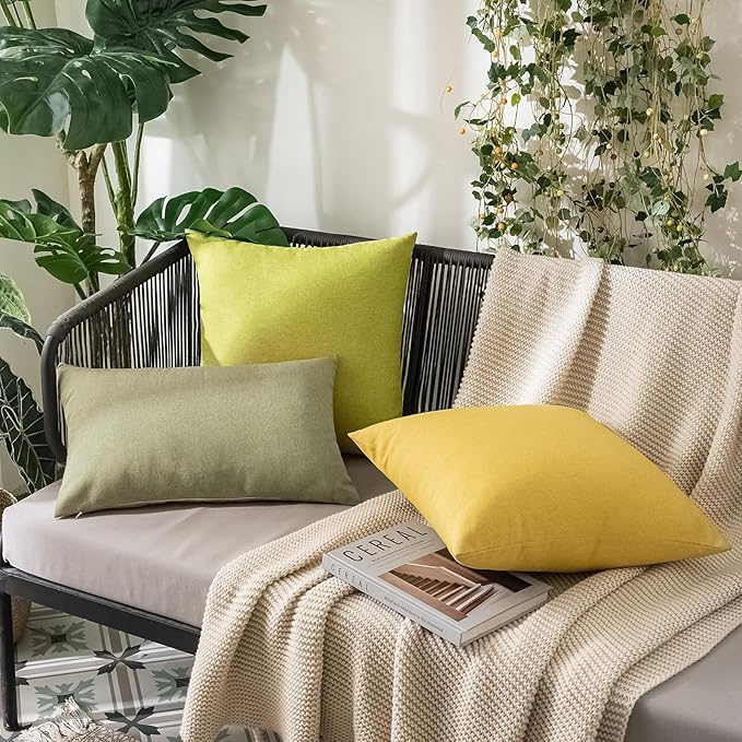 MIULEE Pack of 2 Decorative Outdoor Solid Waterproof Throw Pillow Covers Spring Faux Linen Garden Farmhouse Cushion Cases for Patio Tent Balcony Couch Sofa 16x16 Inch Light Olive Green