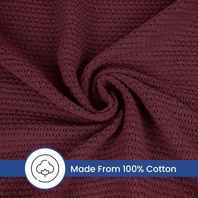 Linteum Textile Supply Leno Weave Burgundy Blanket, Twin 100% Cotton, Lightweight, Warm, Fluffy, Premium and Durable Soft & Cozy Bed Blanket for Bed, Couch, Sofa Throw for All Season [66x90]