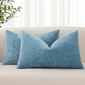 decorUhome Chenille Grey Blue Throw Pillow Covers 12x20 Inch Set of 2, Decorative Soft Couch Pillow Covers Solid Dyed Accent Farmhouse Neutral Rectangle Pillow Cases for Sofa