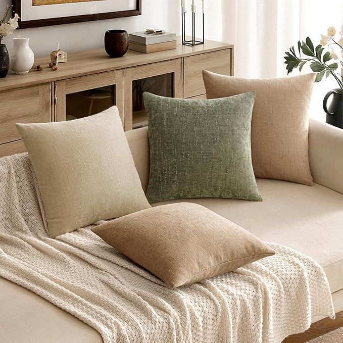 MIULEE Pack of 2 Decorative Throw Pillow Covers Soft Chenille Lumbar Accent Throw Pillows Solid Textured Cushion Covers for Couch Sofa Bedroom Living Room 20x12 Inch,Starfish Khaki Camel
