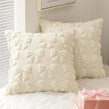 MIULEE Cream White Bow Pillow Covers Coquette Room Decor Aesthetic Set of 2 Spring Decorative Cute Girl Soft Plush Faux Pillowcase for Preppy Room Decor Bedroom Couch,20x20 Inch