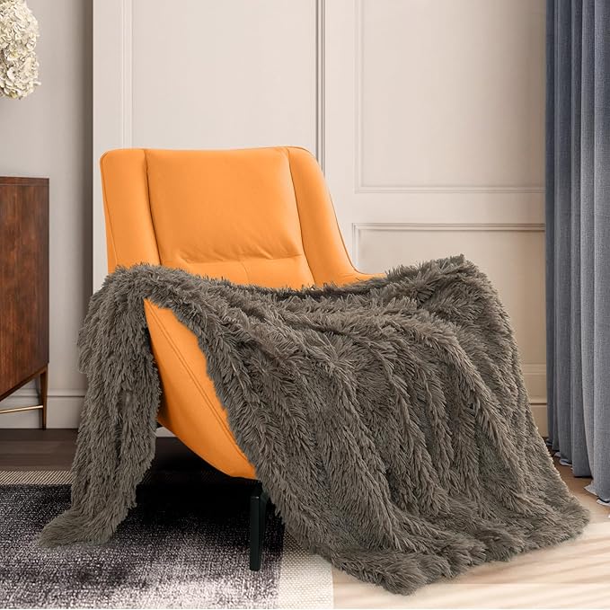 TOONOW Extra Soft Fuzzy Faux Fur Throw Blanket 50"x60", Reversible Lightweight Fluffy Cozy Plush Comfy Microfiber Fleece Decorative Shaggy Blanket for Couch Sofa Bed, Dark Brown