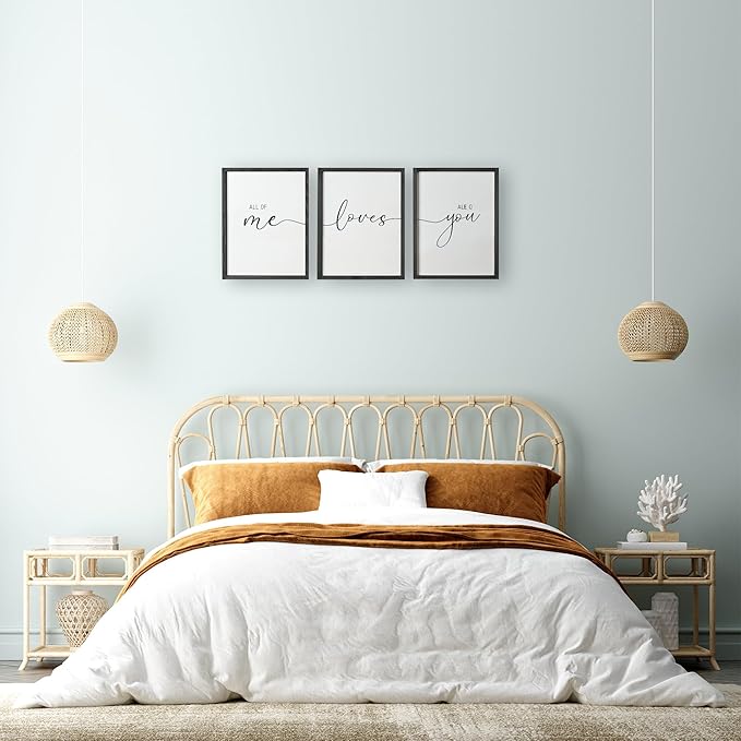 Set of 3 Framed Farmhouse All of Me Loves All of You Sign 11x14” Above Bed Wall Decor for Bedroom Decor Wall Art Wood Signs (11x14, Black)