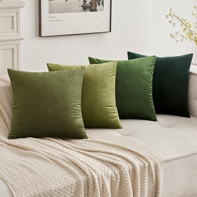 MIULEE 24x24 Inch Euro Sham Velvet Pillow Covers, Set of 2 Large Square Decorative Pillows -Olive Green Super Soft for King Bed, Sofa, Couch, Accent Chairs with Hidden Zipper