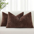 decorUhome Chenille Reddish Brown Throw Pillow Covers 12x20 Inch Set of 2, Decorative Soft Couch Pillow Covers Solid Dyed Accent Farmhouse Neutral Rectangle Pillow Cases for Sofa