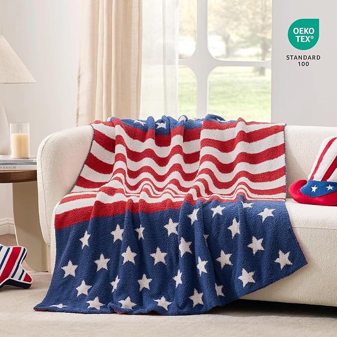 Snuggle Sac American Star Patriotic Throw Blanket for Couch Sofa Bed, July 4th Blanket Ultra Soft Cozy Throw Blanket, USA Military Veteran July 4th Gift, 50x60 inches