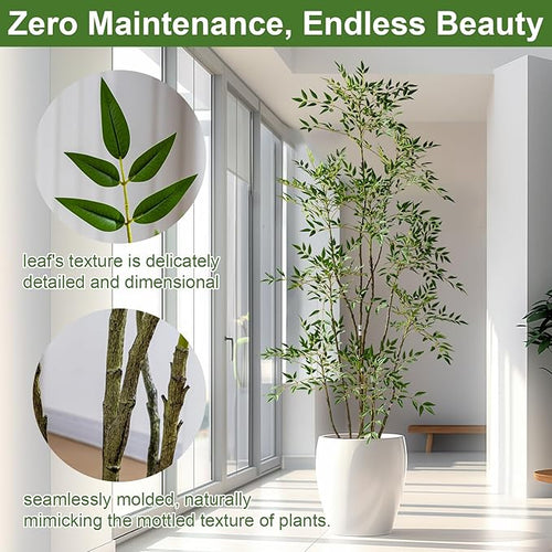 7.2ft Faux Bamboo Tree Artificial Nandina Tree Artificial Indoor Plants Realistic Fake Potted Tree with 800+ Leaves, Cement Planter - Home Office Decor Perfect for Housewarming Gift Non-Toxic