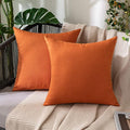 MIULEE Pack of 2 Decorative Outdoor Solid Waterproof Throw Pillow Covers Euro Sham Faux Linen Garden Farmhouse Cushion Cases for Summer Patio Tent Balcony Couch Sofa 24x24 Inch Orange