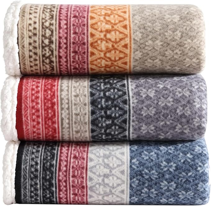 Eddie Bauer - Throw Blanket, Brushed Fleece & Plush Sherpa Bedding, Throw Blanket for Couch & Bed (Fair Isle Dark Steel, 50" x 70")