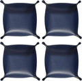 HARFINGTON 4pcs PU Leather Valet Tray Unisex Folding Small Catchall Tray Portable Entryway Table Tray Nightstand Bedside Desk Tray for Key Wallet Watch Coin Jewelry Dice, Dark Blue