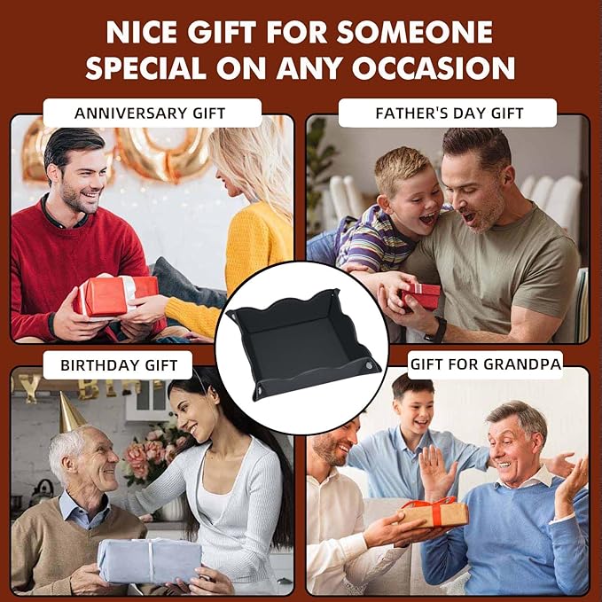 Valet Tray for Men Women 2 Pack - PU Leather Travel Catchall Tray Organizer - Desk Bedside Nightstand Storage Box for Jewelry Key Phone Remote Controller Wallet Readers -White and Black