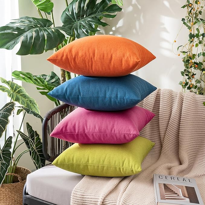 MIULEE Pack of 2 Decorative Outdoor Solid Waterproof Throw Pillow Covers Faux Linen Garden Farmhouse Cushion Cases for Patio Tent Balcony Couch Sofa 18x18 Inch Hot Pink