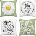 Hexagram Spring Summer Pillow Covers 20x20 Set of 4, Floral Daisy Outdoor Decorative Throw Pillow Covers, Green Farmhouse Cushion Case for Couch Sofa Living Room Bedroom Home Indoor Decor(No Insert)