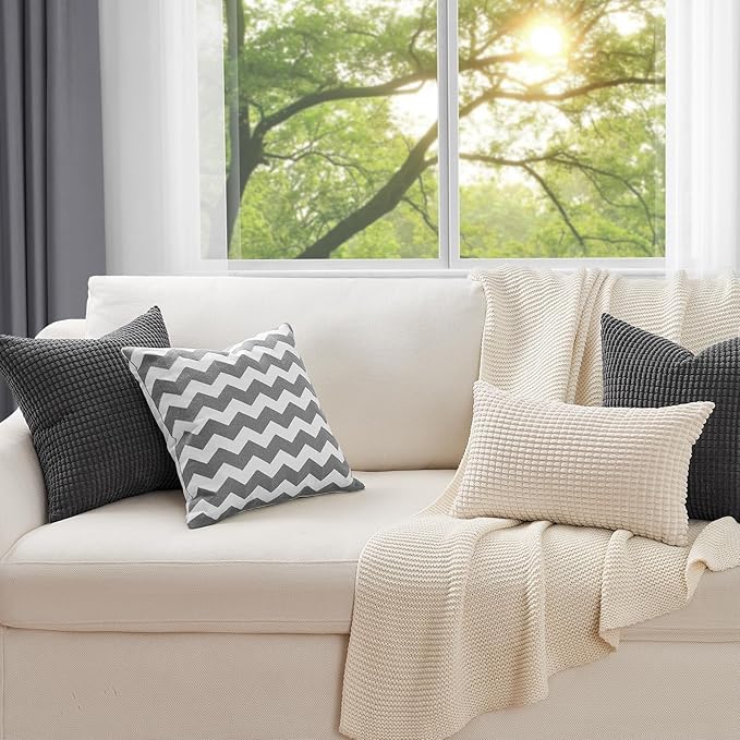 Topfinel 4 Packs Dark Grey Decorative Throw Pillow Covers 18x18 Inch for Living Room Couch Bed, Rustic Modern Farmhouse Home Decor, Soft Corduroy Bulge Cute Accent Square Cushion Case 45x45 cm