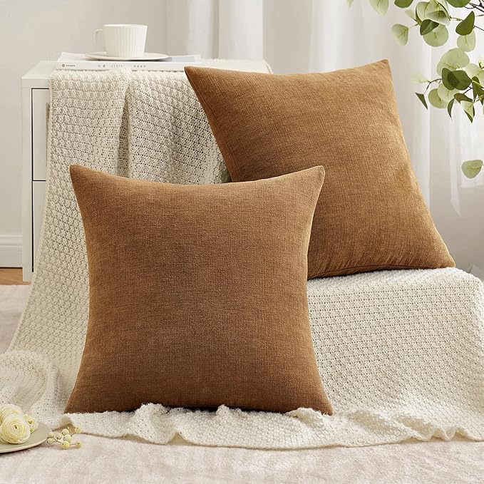MIULEE Bronze Couch Pillow Covers 20x20 Inch, Set of 2 Soft Chenille Decorative Square Throw Pillow Covers Farmhouse for Sofa Living Room Bed