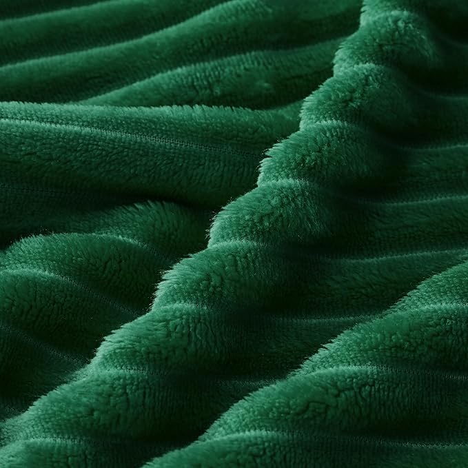 Bnuitland Fleece Throw Blanket, 300GSM Soft Warm Cozy Fluffy Throw for Babys & Pets, Stripe Pattern, All Season Sofa Bed Blanket for Home Decor, Dark Green 50"x40"
