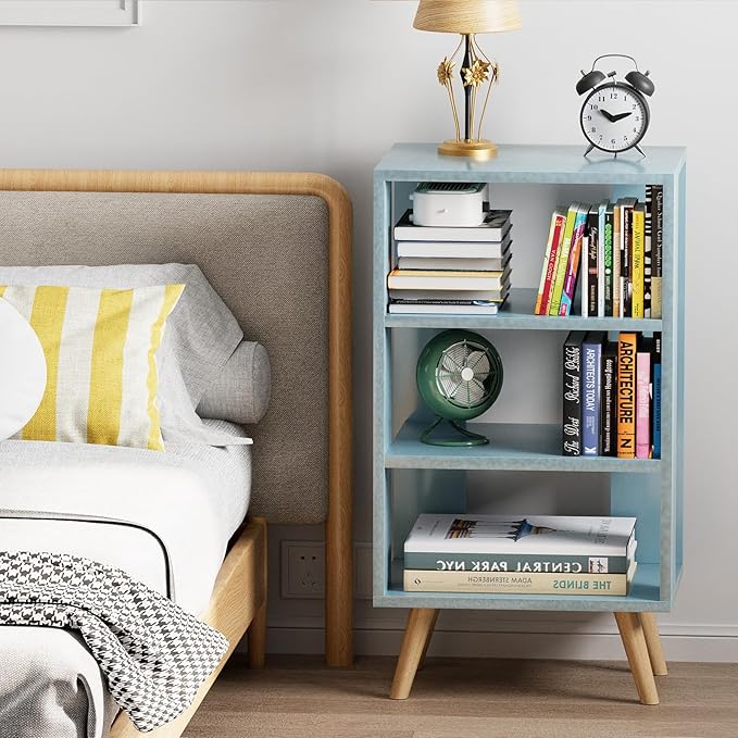 Night Stand, Blue Nightstand, Modern End Table with Open Storage, 3-Tier Nursery Bedside Table for Small Space, Living Room, Bedroom