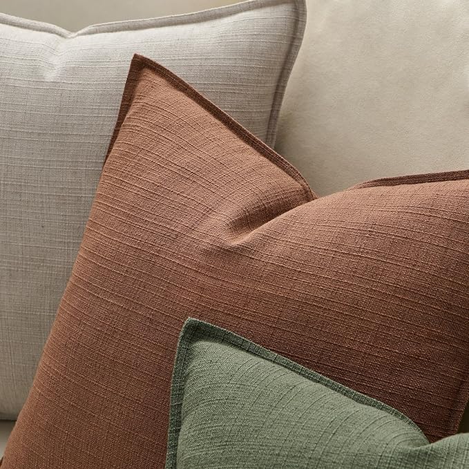 MIULEE Pack of 2 Thick Textured Couch Throw Pillow Covers, Rust Terracotta Decorative Pillow Covers 22x22, Neutral Linen Cushion Cases for Sofa Bed Living Room Modern Farmhouse Home Decor, No Filling