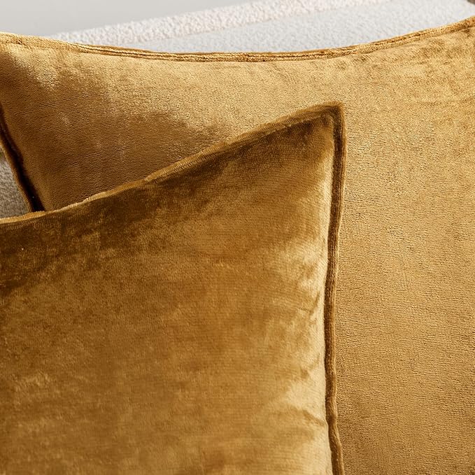 MIULEE Dark Gold Velvet Throw Pillow Covers 24x24 Soft Decorative Solid Square Euro Sham Cushion Cases Pack of 2 Modern Luxury Home Decor for Couch, Sofa, Bedroom