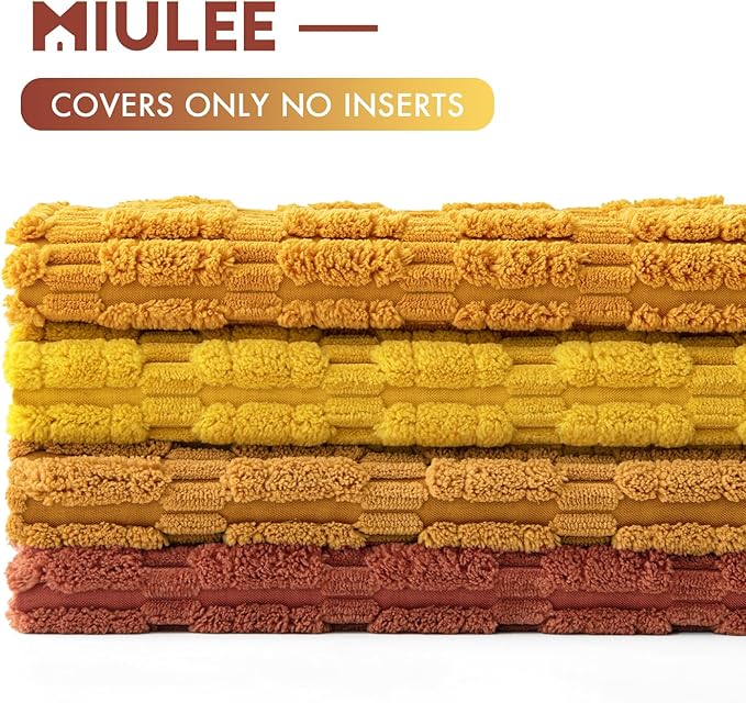 MIULEE Pack of 4 Fall Boho Farmhouse Orange Yellow Corduroy Decorative Throw Pillow Covers 18x18 Inch Soft Striped Pillow Covers Modern Rustic Home Decor for Sofa Living Room Couch Bed