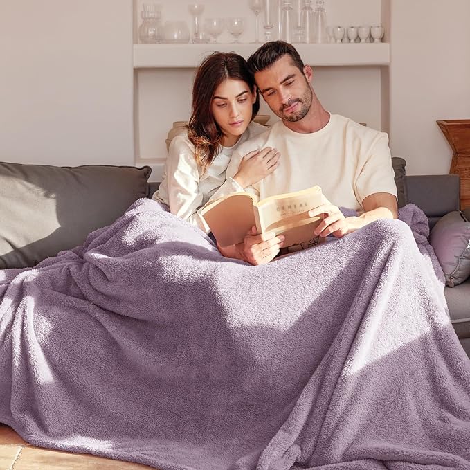 Exclusivo Mezcla Queen Size Blanket for Bed, Super Soft Velvet Plush Fleece Blankets, Fuzzy Cozy and Warm for Winter, 90x90 Inches, Grayish Purple