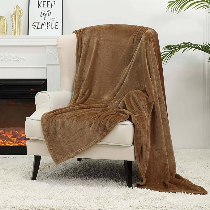NANPIPER Fleece Blankets Super Soft Flannel Fuzzy Blanket for Bed Couch Luxury Cozy Plush Microfiber Blanket-Twin Size Coffee Brown