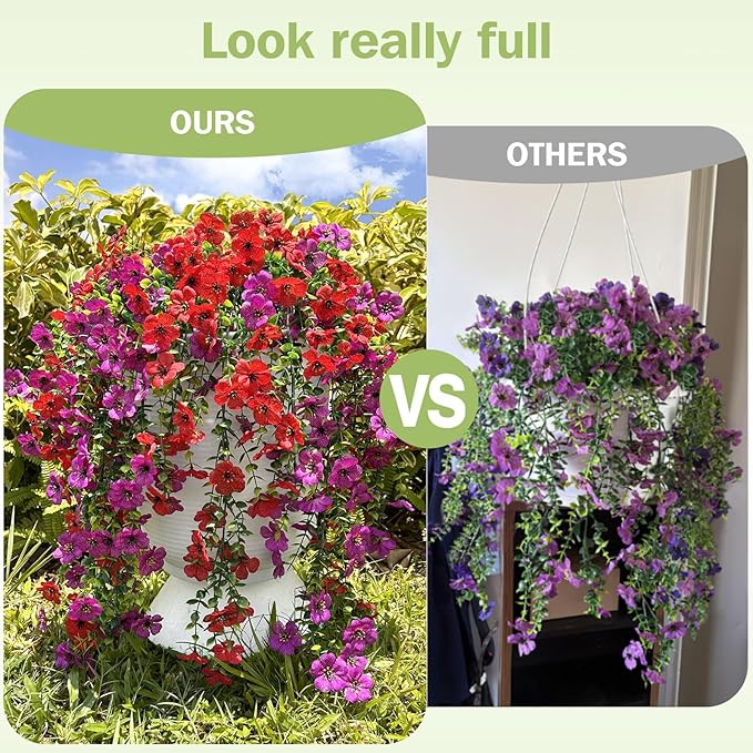 Artificial Flowers for Outdoors Spring Decor, 6 Bundles UV Resistant Realistic Fuax Silk Hanging Flowers, Fake Plants for Planter Indoor Outside Garden Porch Patio Balcony Yard Farmhouse
