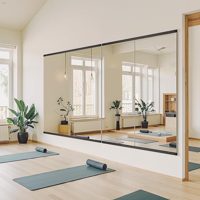 Home Gym Mirror for Wall,56x28x2PCS Full Length,Glass Frameless Body Large Mirror for Home Gym,Workout,Bedroom,Garage(Black)