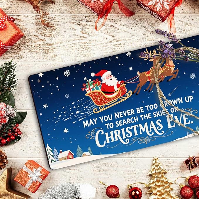 Vintage Christmas Decor Signs, Indoor Retro Christmas Decorations - "May You Never Be Too Grown Up to Search the Skies on Christma Eve" Sign, 6x12 Inch