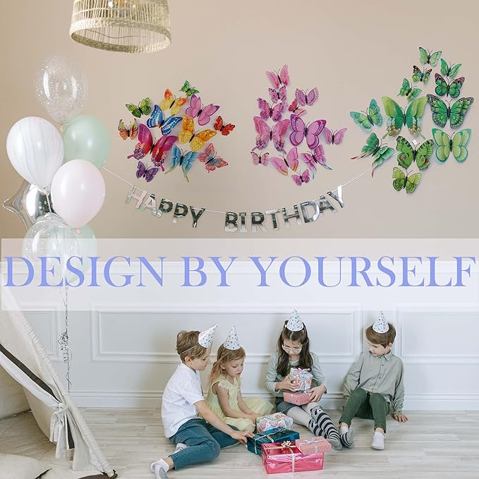 Butterfly Wall Decor 72 PCS, 3D Butterflies Stickers for Party Decorations with Magnets (Green, 72)