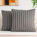 Aegero Pack of 2 Faux Fur Christmas Throw Pillow Covers 18x18 Inch, Soft Plush Striped Neutral Couch Pillow Cover, with Velvet Back Modern Home Decor for Sofa Living Room Couch Bed Dark Grey