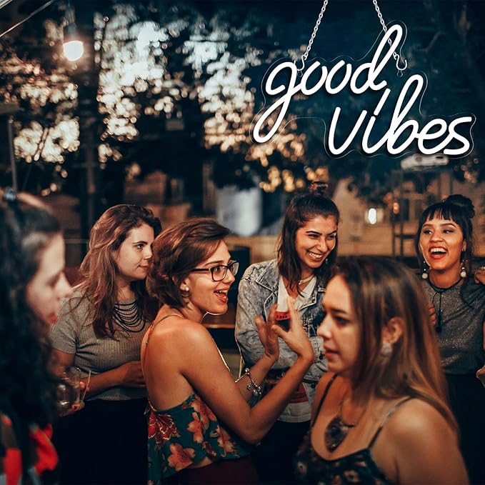Good Vibes Neon Sign, Good Vibes Neon Lights Goodvibes LED Light Sign for Wall Decor, Bedroom Decor, Game Room, Birthday Party, Wedding, Bar, Home, Girl Cave, White, (15.91 x 9.69 inch)