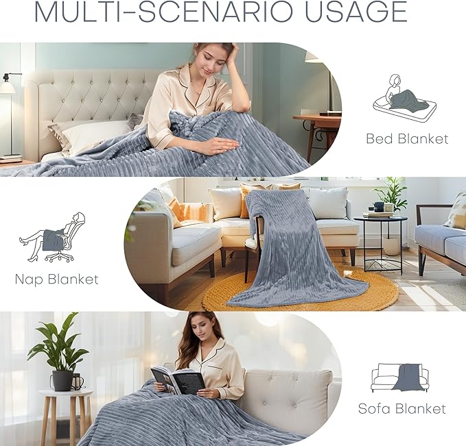 Electric Heated Blanket Twin Size 62"x84" with Cozy Flannel, 6 Heat Settings & 10 Hours Auto Off, Soft & Cozy Warming Throw for Home, Office, or Bed, Machine Washable, Grey