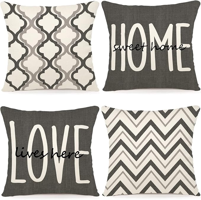 YCOLL Farmhouse Pillow Covers 20x20 Set of 4 Throw Pillow Covers Rustic Linen Decorative Pillows Square Cushion Covers for Couch Sofa Bedroom Home Decor