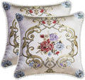 SZHELEJIAM Pillow Cover Set of 2, Jacquard Vintage Embroidered Pillow Case, for Sofa Cushion Cover for Sofa, Bed, Living Room, Throw Pillow Covers 18x18 Beige