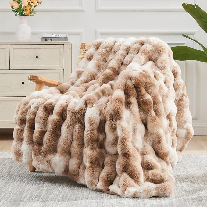 NEWCOSPLAY Faux Fur Twin Blanket Tie Dye Luxury Fluffy Thick Warm Bubble Blanket for Couch Sofa Bed 1000GSM (Tie Dye Bubble Thick, Twin(60"x80"))