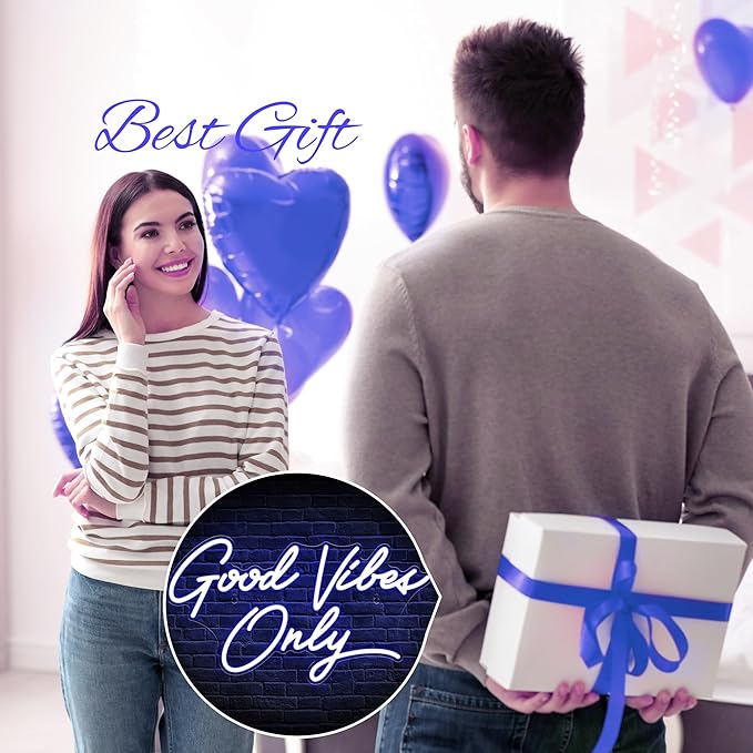 Kavaas Good Vibes Only Neon Signs for Wall Decor 17.7" x 9.9" | Blue Good Vibes Only LED Sign for Bedroom, Party, Bar, Salon - Best Gifts for Birthday, Christmas
